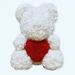 Peluche Ours Roses Blanches
