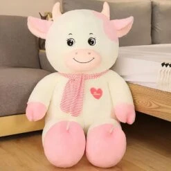 Peluche Vache Géante Blanche Rose -Magasin De Jouets En Peluche IMG Peluche vache geante blanche rose