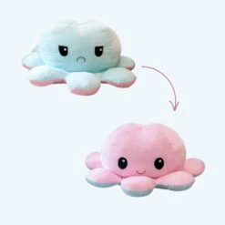 Peluche Géante Pieuvre Réversible Visage Content Et Pas Content